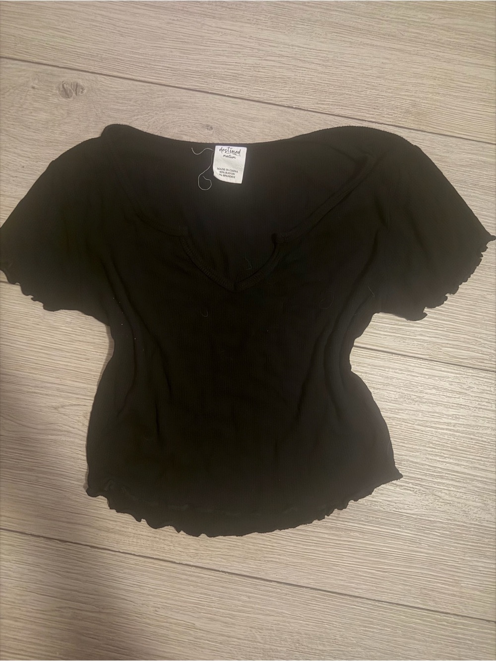 Black Ruffle Edged V-Neck Crop Top